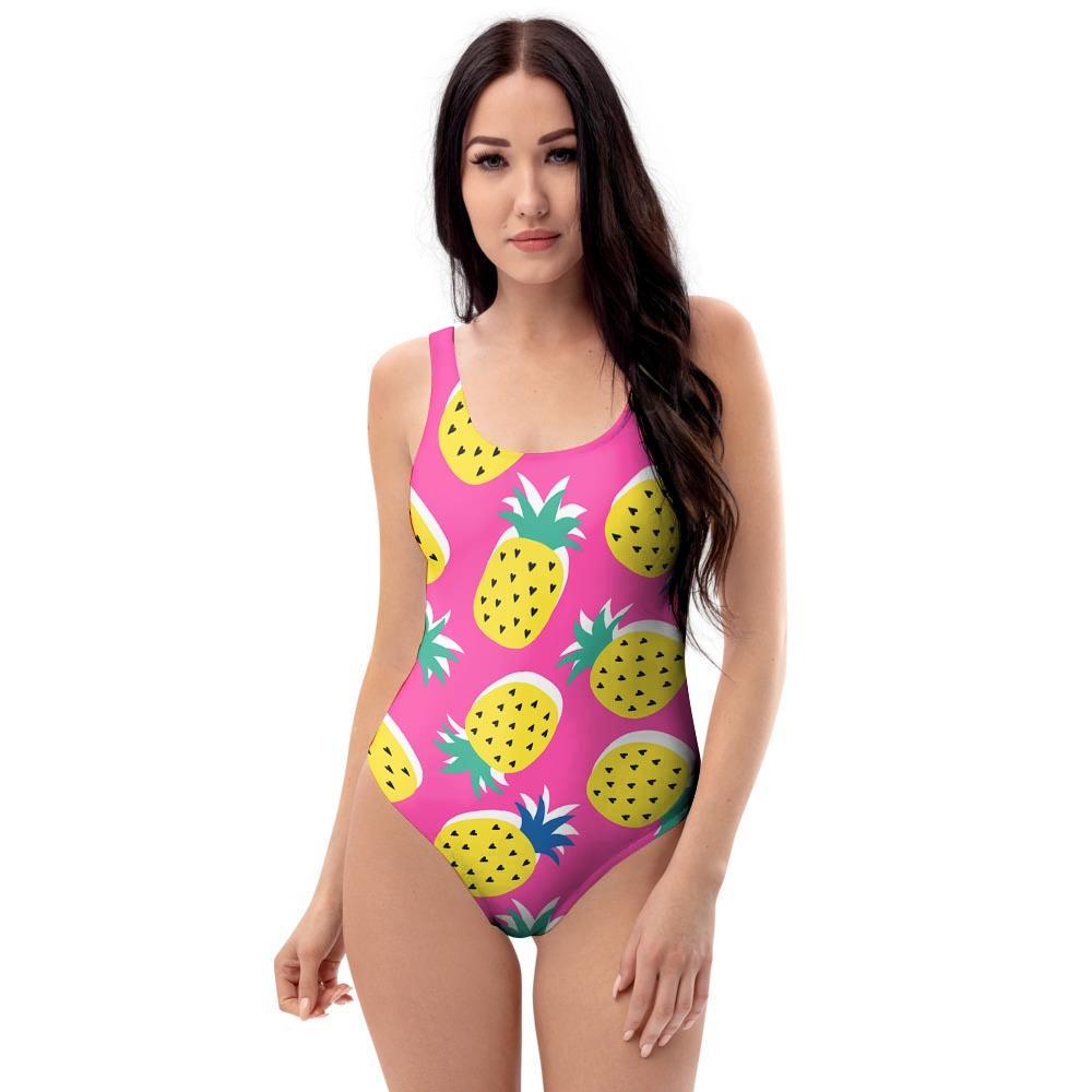 Pink Pineapple Print One Piece Swimsuite-grizzshop