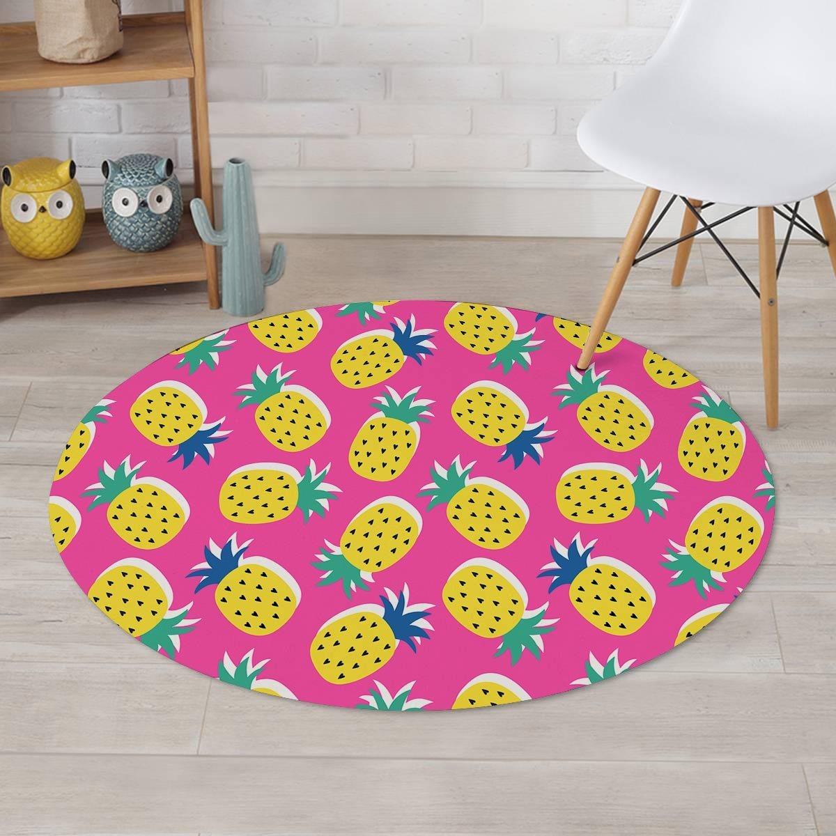 Pink Pineapple Print Round Rug-grizzshop