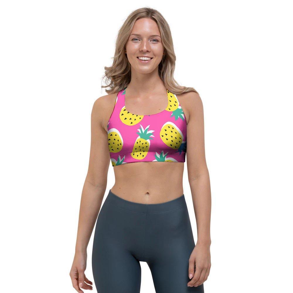 Pink Pineapple Print Sports Bra-grizzshop