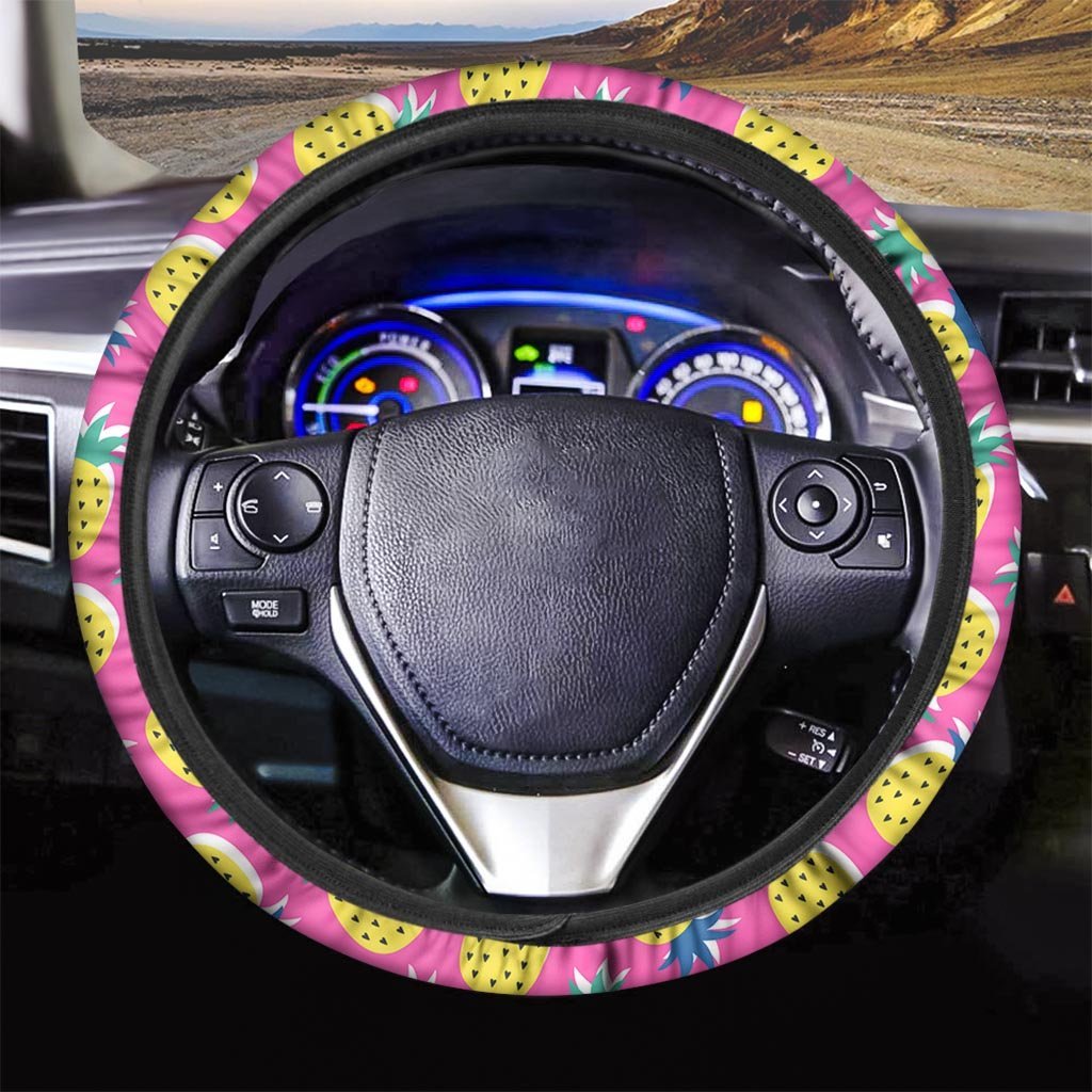 Pink Pineapple Print Steering Wheel Cover-grizzshop