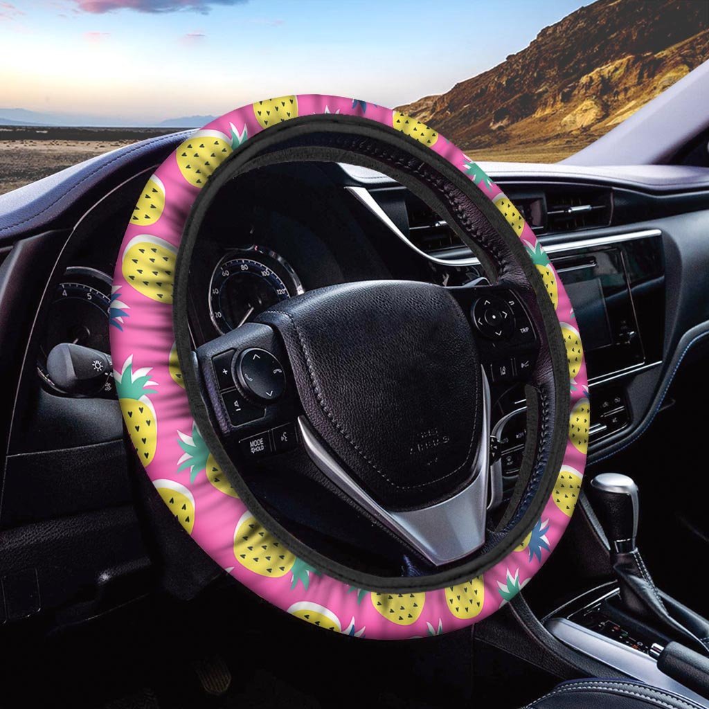 Pink Pineapple Print Steering Wheel Cover-grizzshop