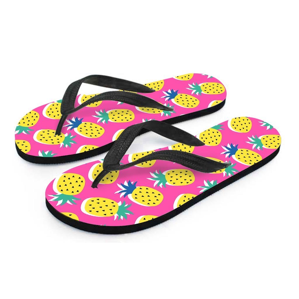 Pink Pineapple Print Women's Flip Flops-grizzshop