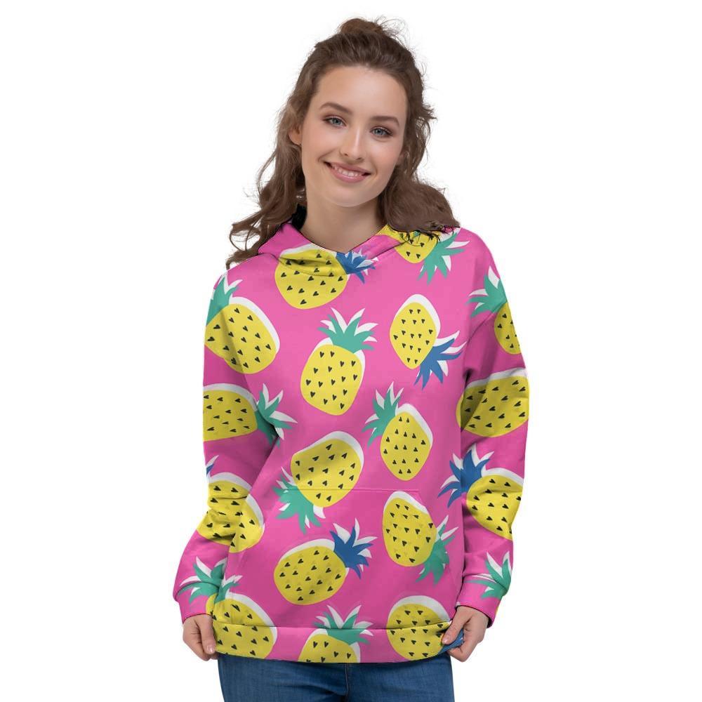 Pink Pineapple Print Women's Hoodie-grizzshop