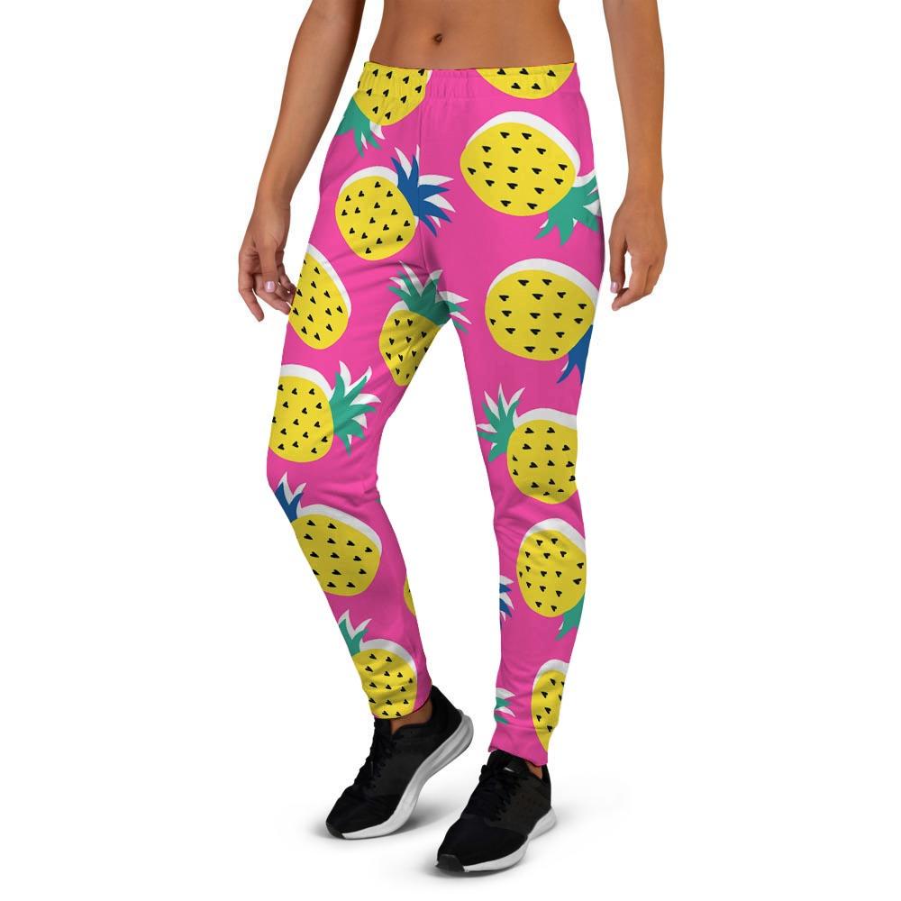 Pink Pineapple Print Women's Joggers-grizzshop