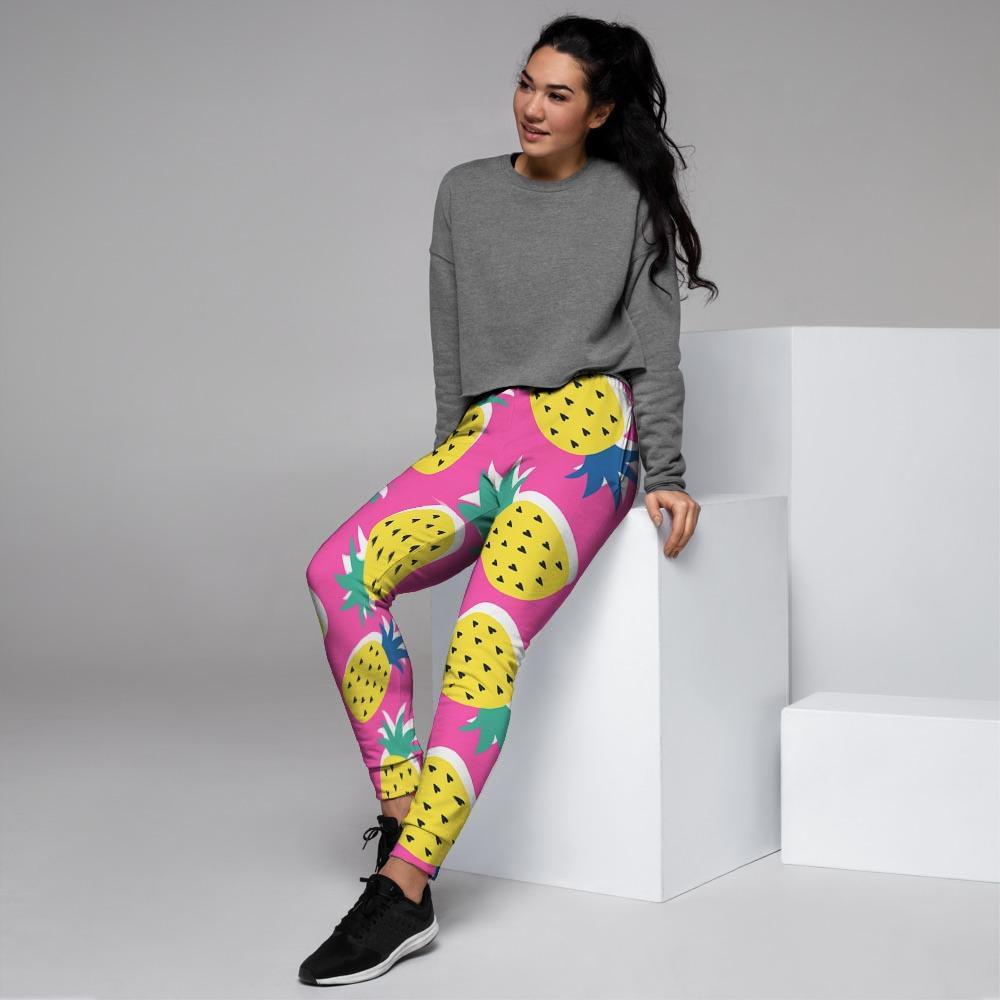 Pink Pineapple Print Women's Joggers-grizzshop