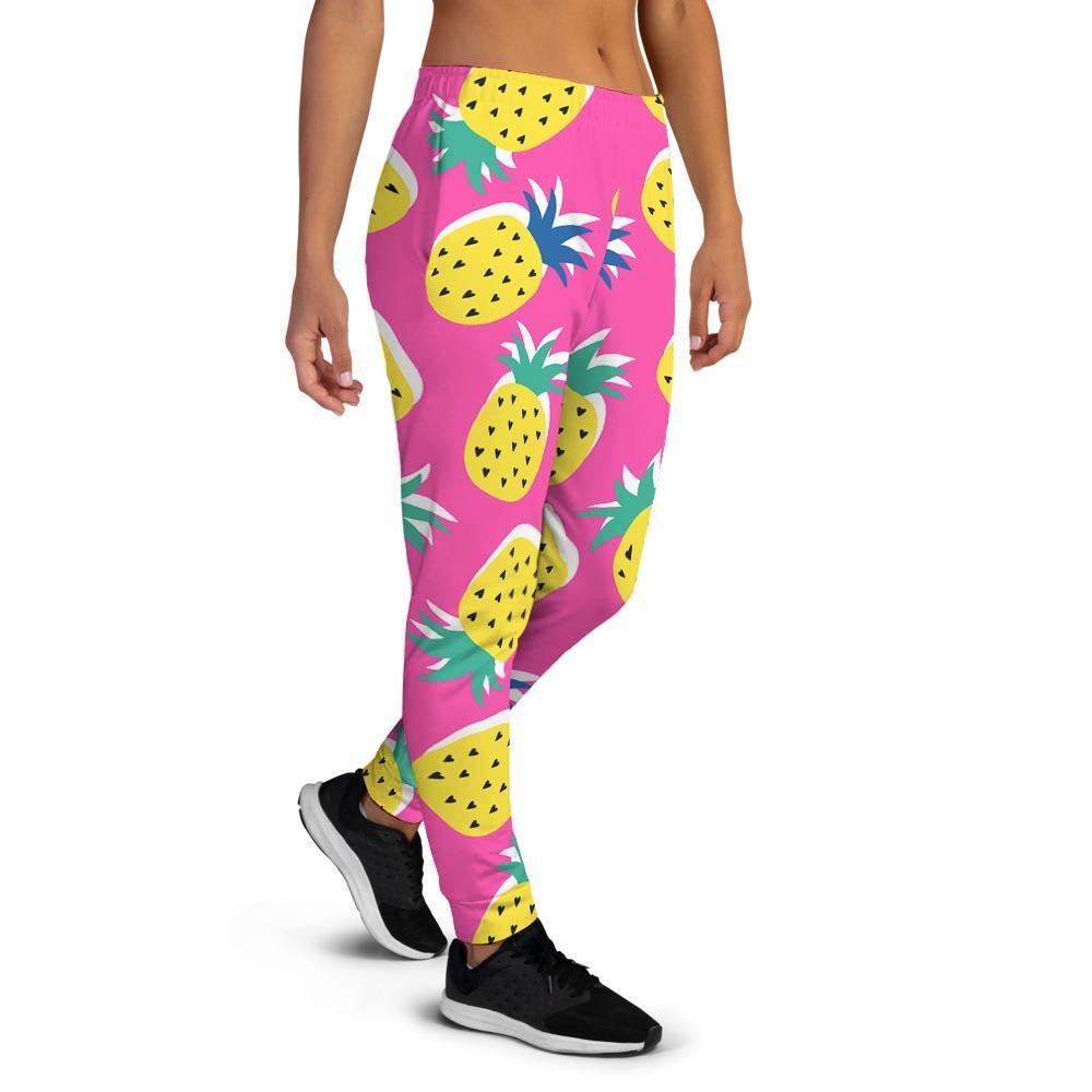 Pink Pineapple Print Women's Joggers-grizzshop