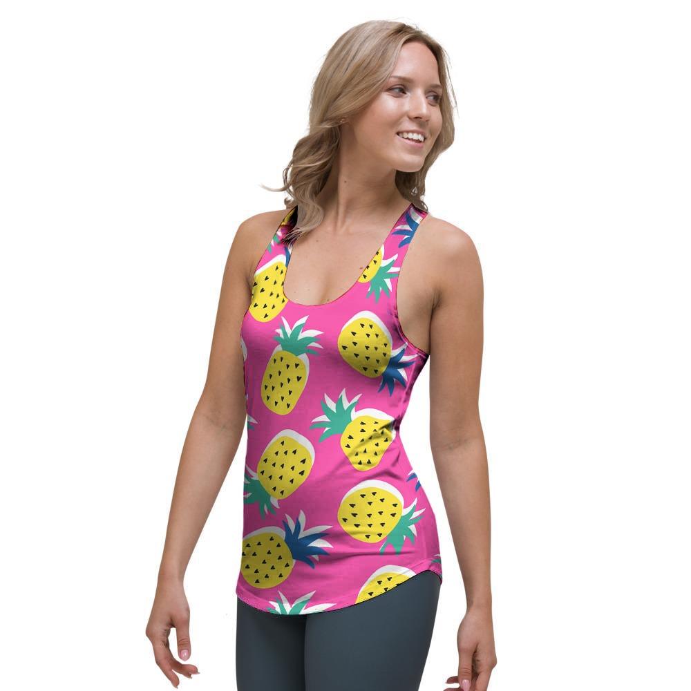 Pink Pineapple Print Women's Racerback Tank Top-grizzshop