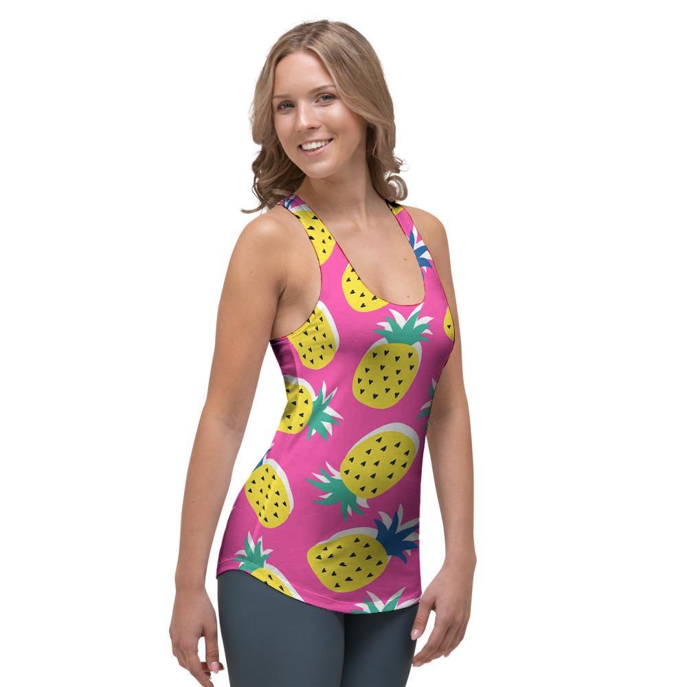Pink Pineapple Print Women's Racerback Tank Top-grizzshop