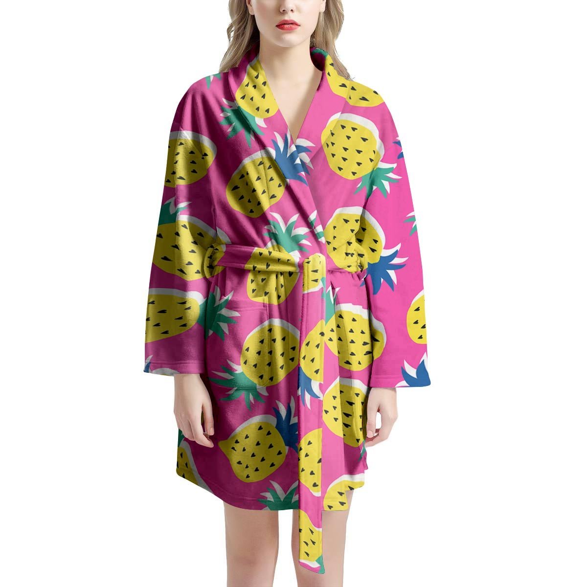 Pink Pineapple Print Women's Robe-grizzshop