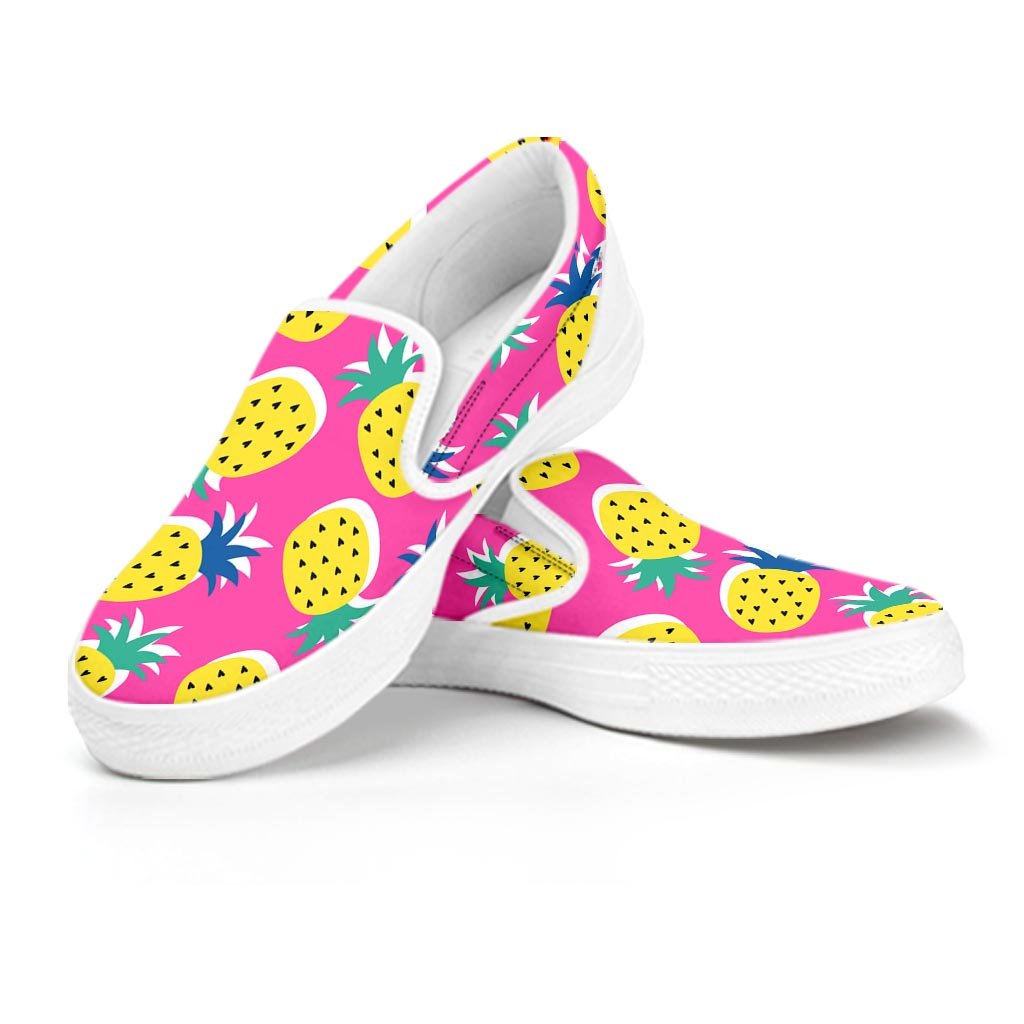Pink Pineapple Print Women's Slip On Sneakers-grizzshop
