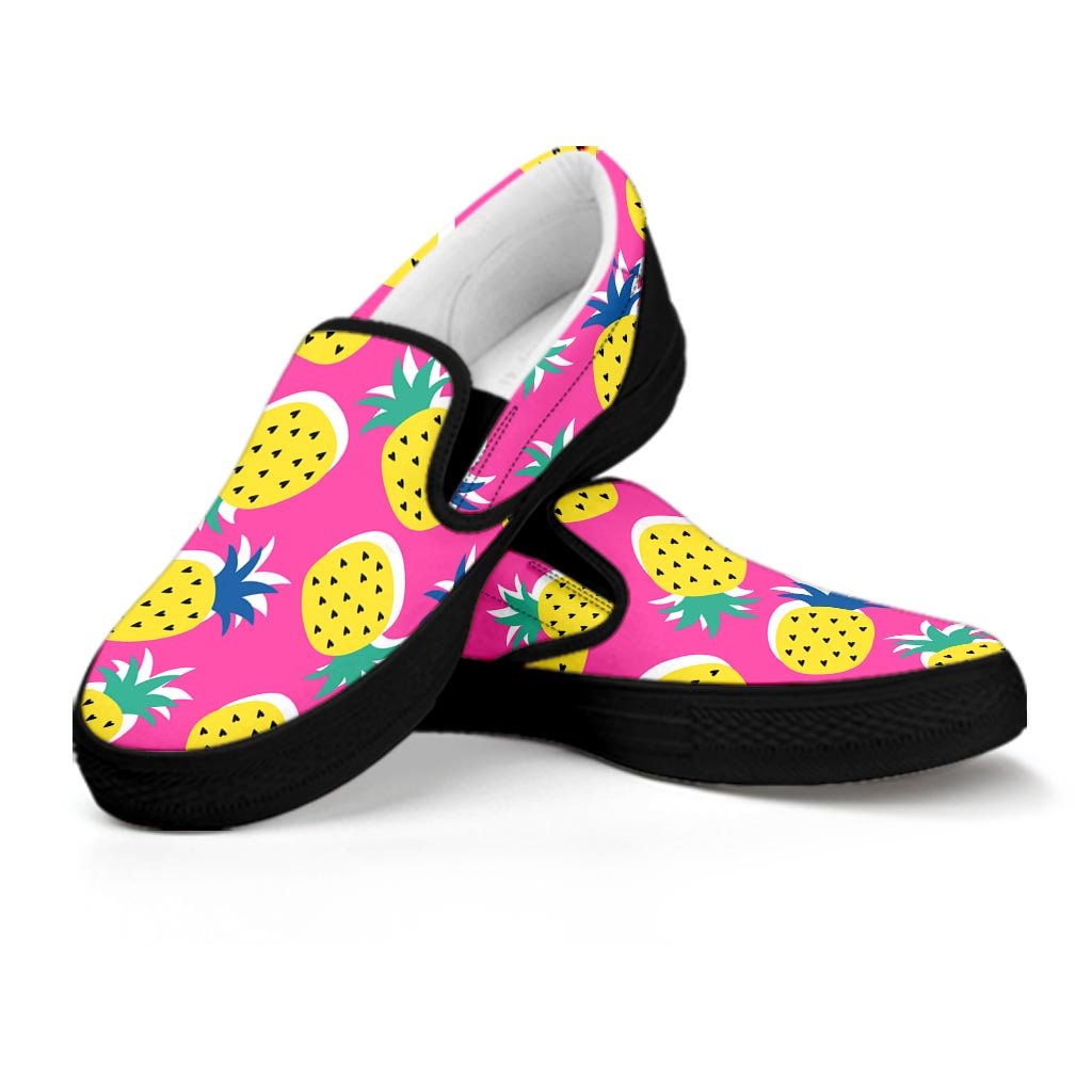 Pink Pineapple Print Women's Slip On Sneakers-grizzshop