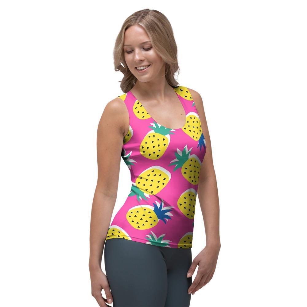 Pink Pineapple Print Women's Tank Top-grizzshop