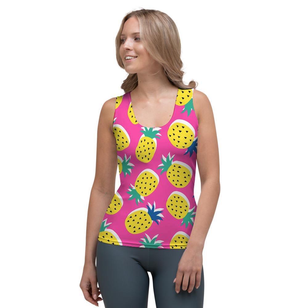 Pink Pineapple Print Women's Tank Top-grizzshop