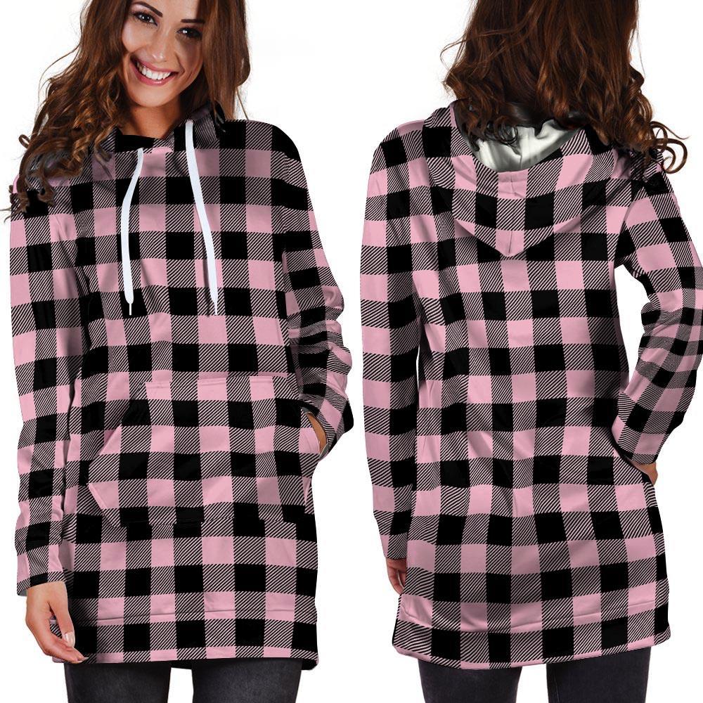 Pink Plaid Hoodie Dress-grizzshop
