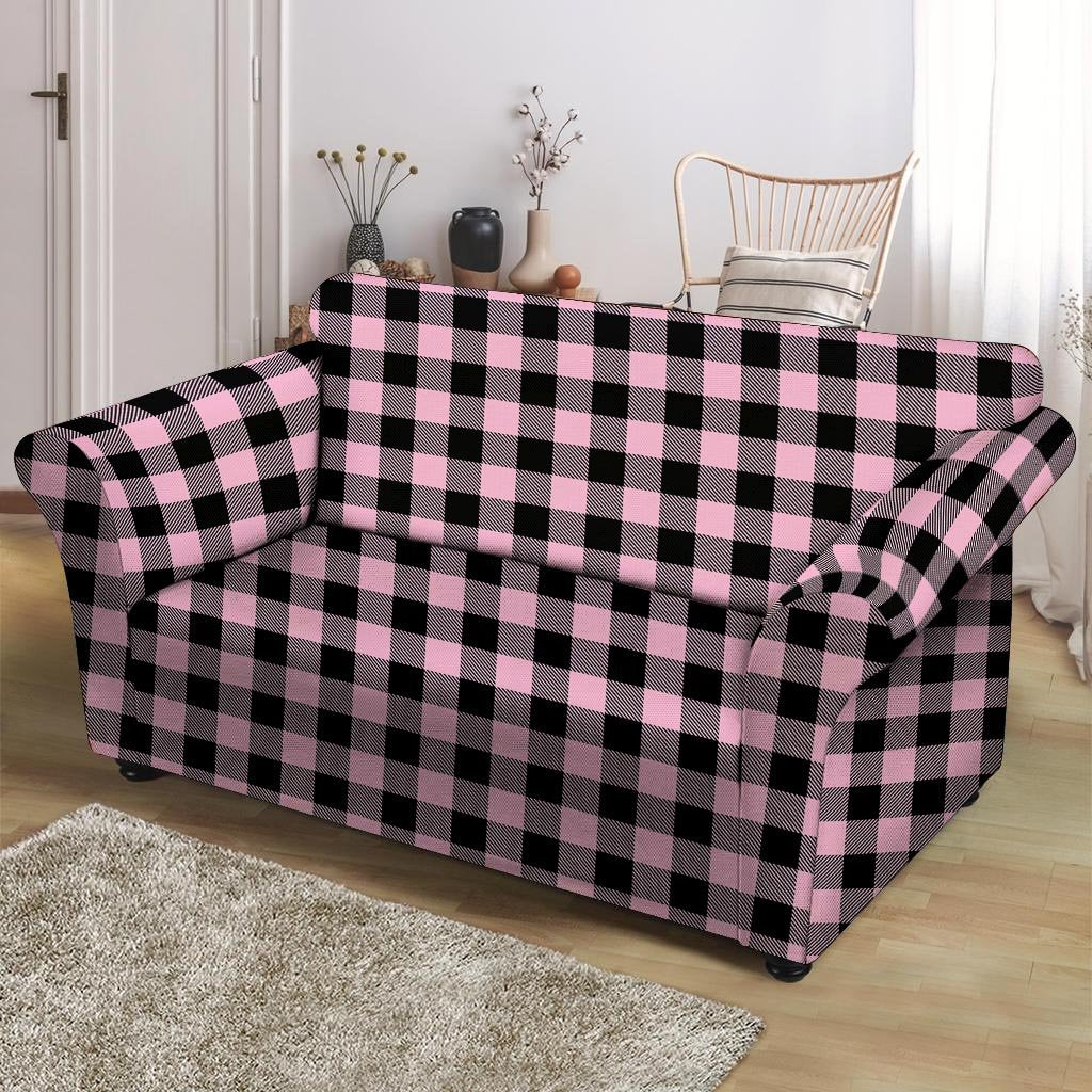 Pink Plaid Loveseat Cover-grizzshop