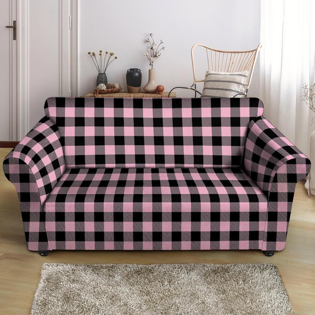 Pink Plaid Loveseat Cover-grizzshop