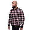 Pink Plaid Men's Bomber Jacket-grizzshop