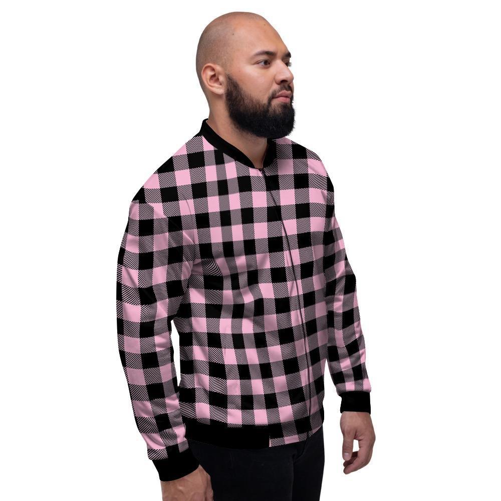 Pink Plaid Men's Bomber Jacket-grizzshop