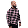 Pink Plaid Men's Bomber Jacket-grizzshop