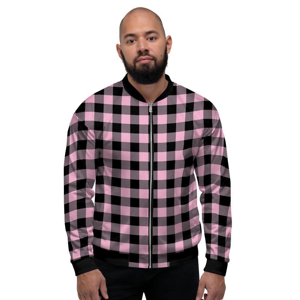 Pink Plaid Men's Bomber Jacket-grizzshop