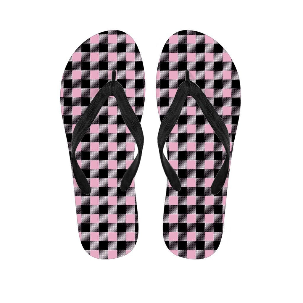 Pink Plaid Men's Flip Flops-grizzshop