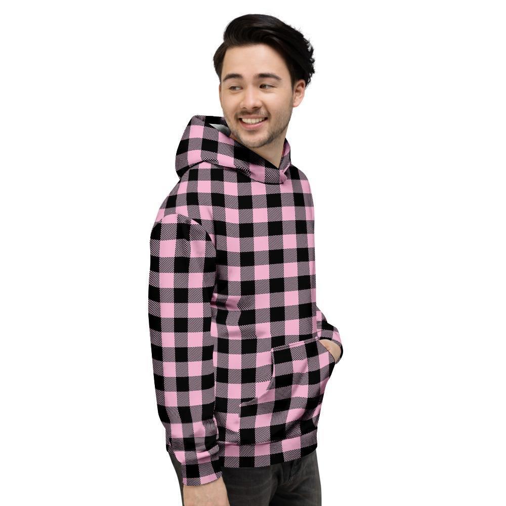Pink Plaid Men's Hoodie-grizzshop