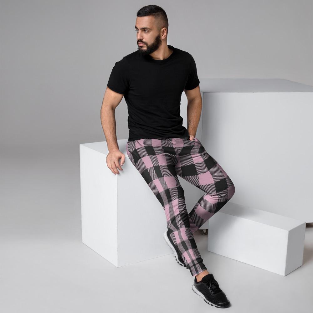 Pink Plaid Men's Joggers-grizzshop