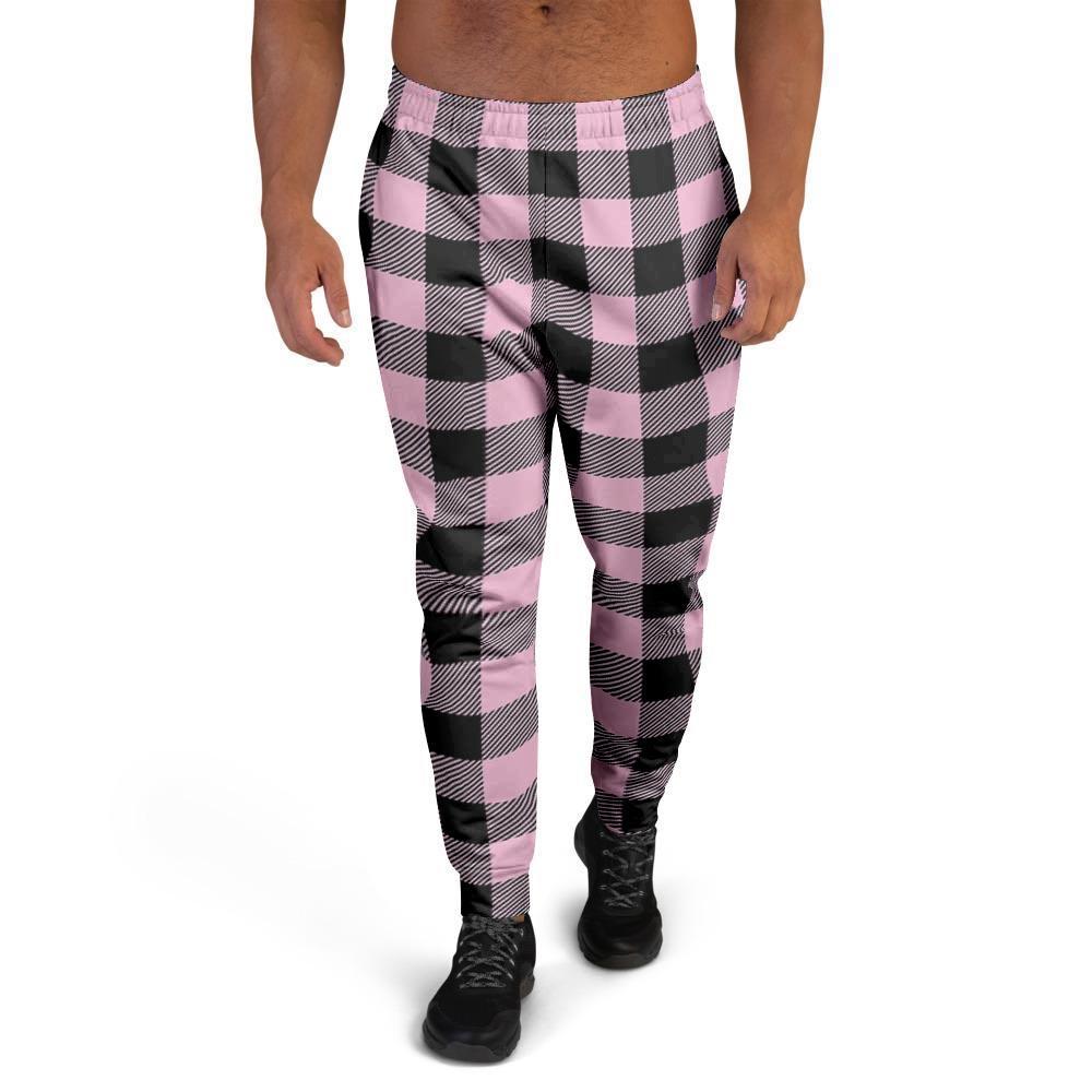 Pink Plaid Men's Joggers-grizzshop