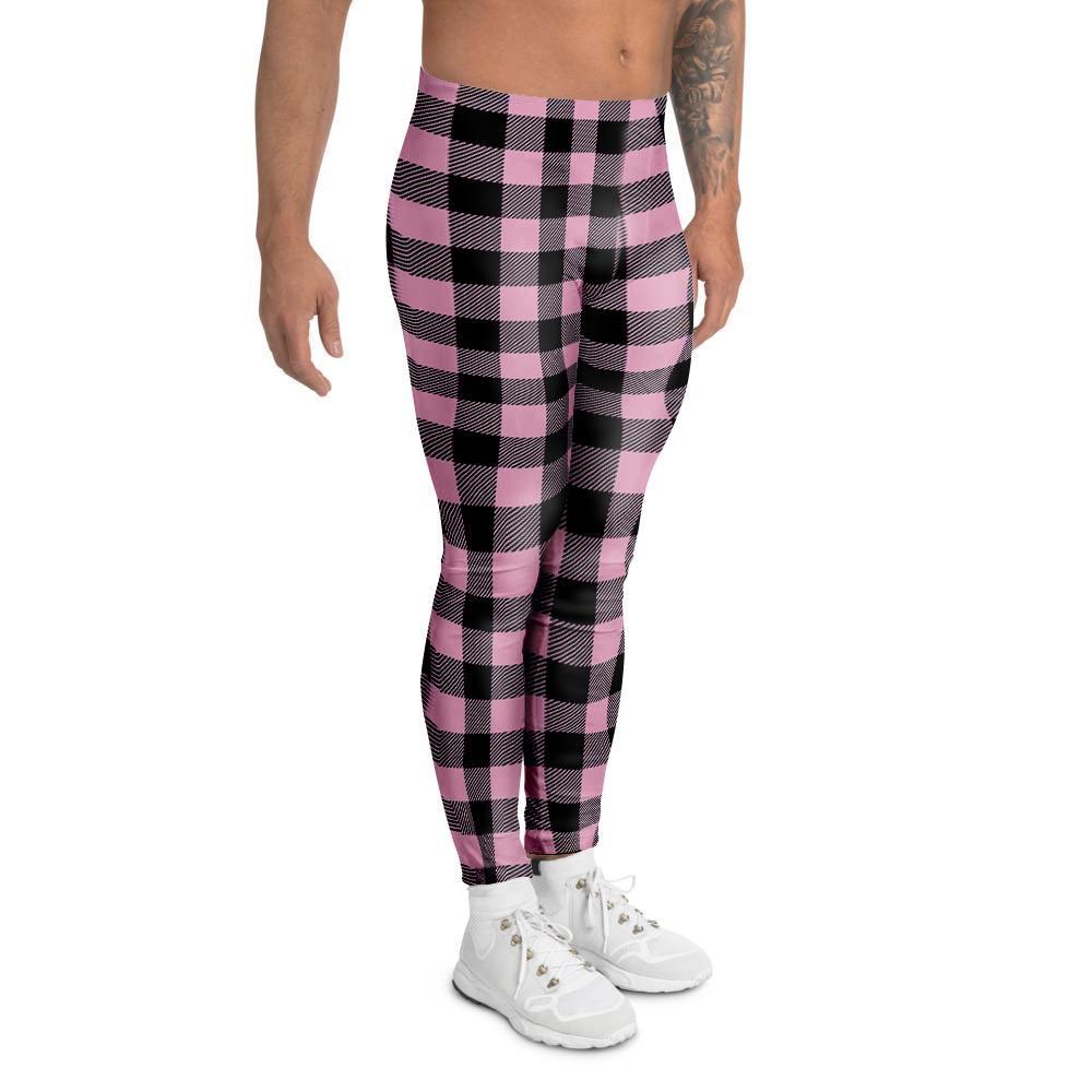 Pink Plaid Men's Leggings-grizzshop