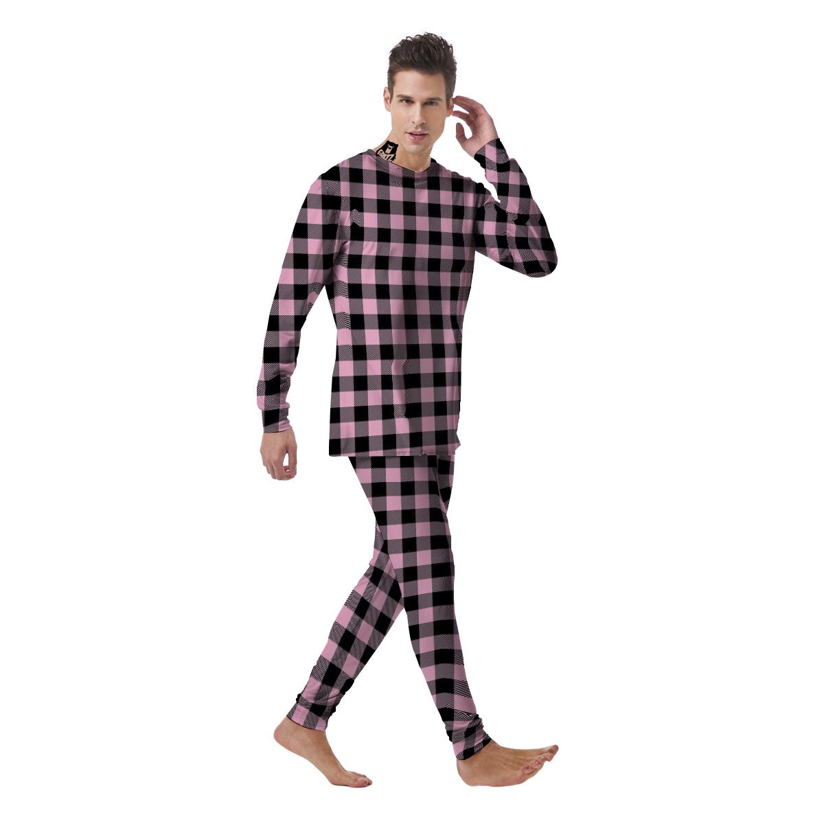 Pink Plaid Men's Pajamas-grizzshop