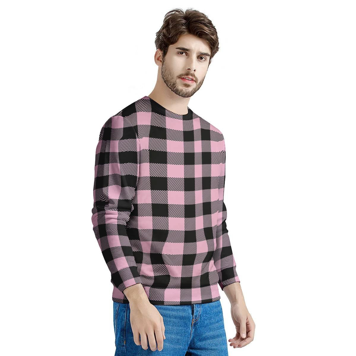 Pink Plaid Men's Sweatshirt-grizzshop