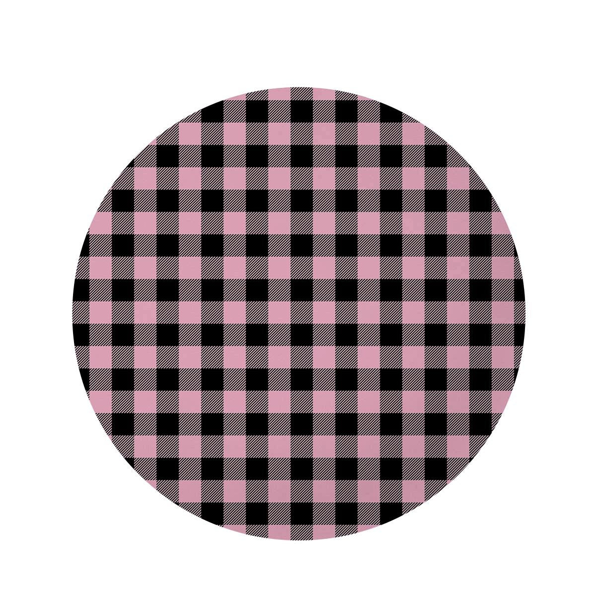 Pink Plaid Round Rug-grizzshop