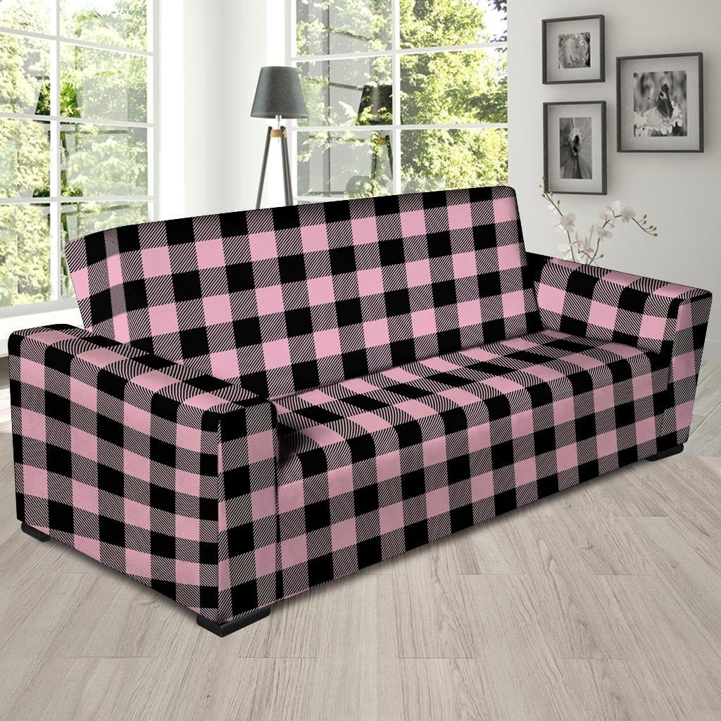 Pink Plaid Sofa Cover-grizzshop