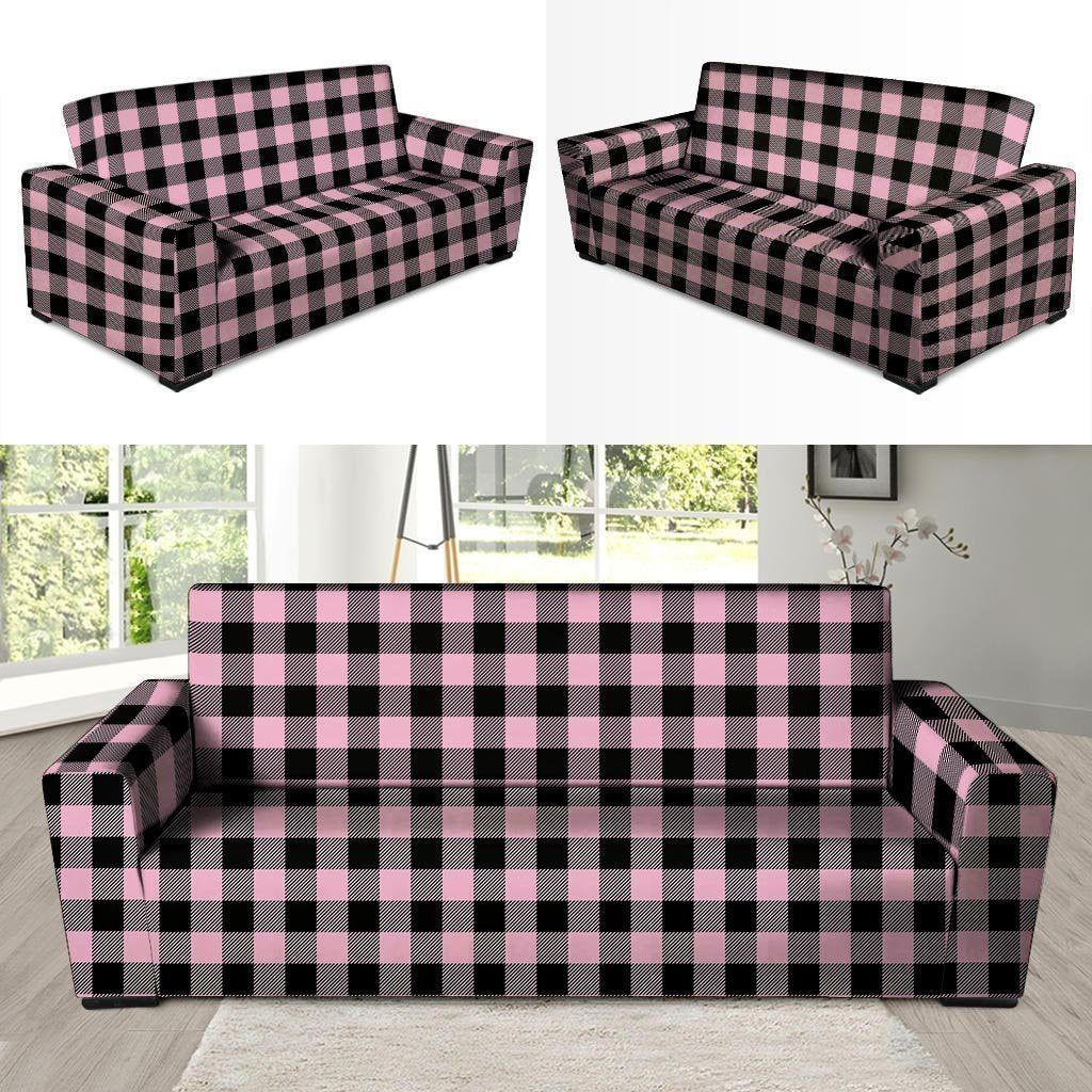 Pink Plaid Sofa Cover-grizzshop