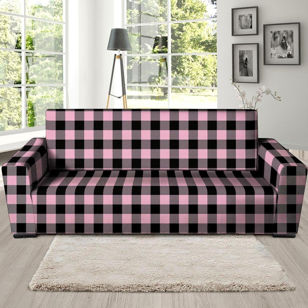 Pink Plaid Sofa Cover-grizzshop