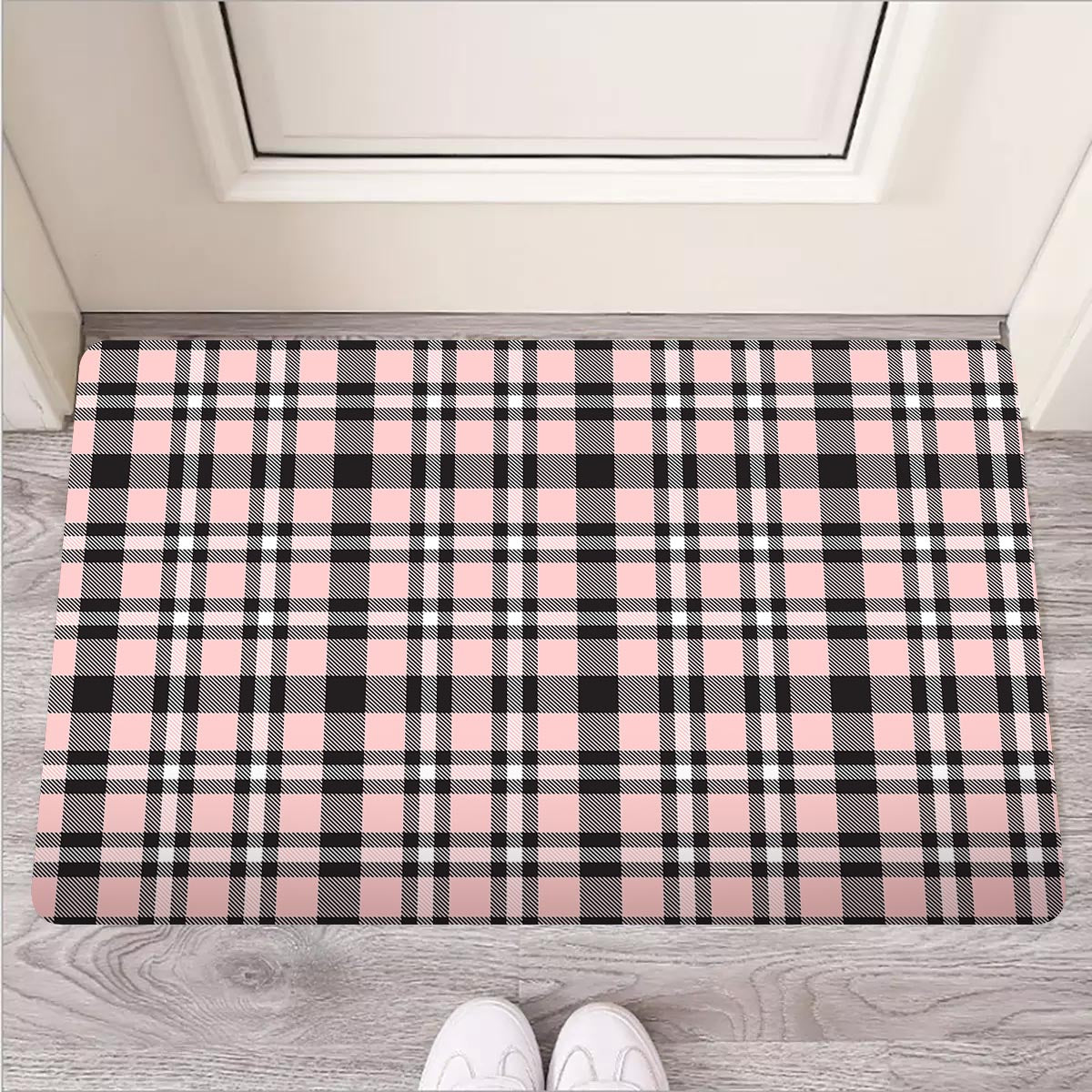 Pink Plaid Tartan Door Mat-grizzshop