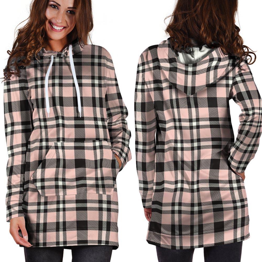 Pink Plaid Tartan Hoodie Dress-grizzshop