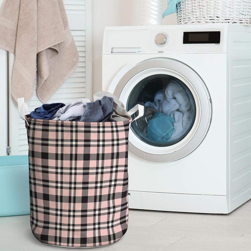 Pink Plaid Tartan Laundry Basket-grizzshop