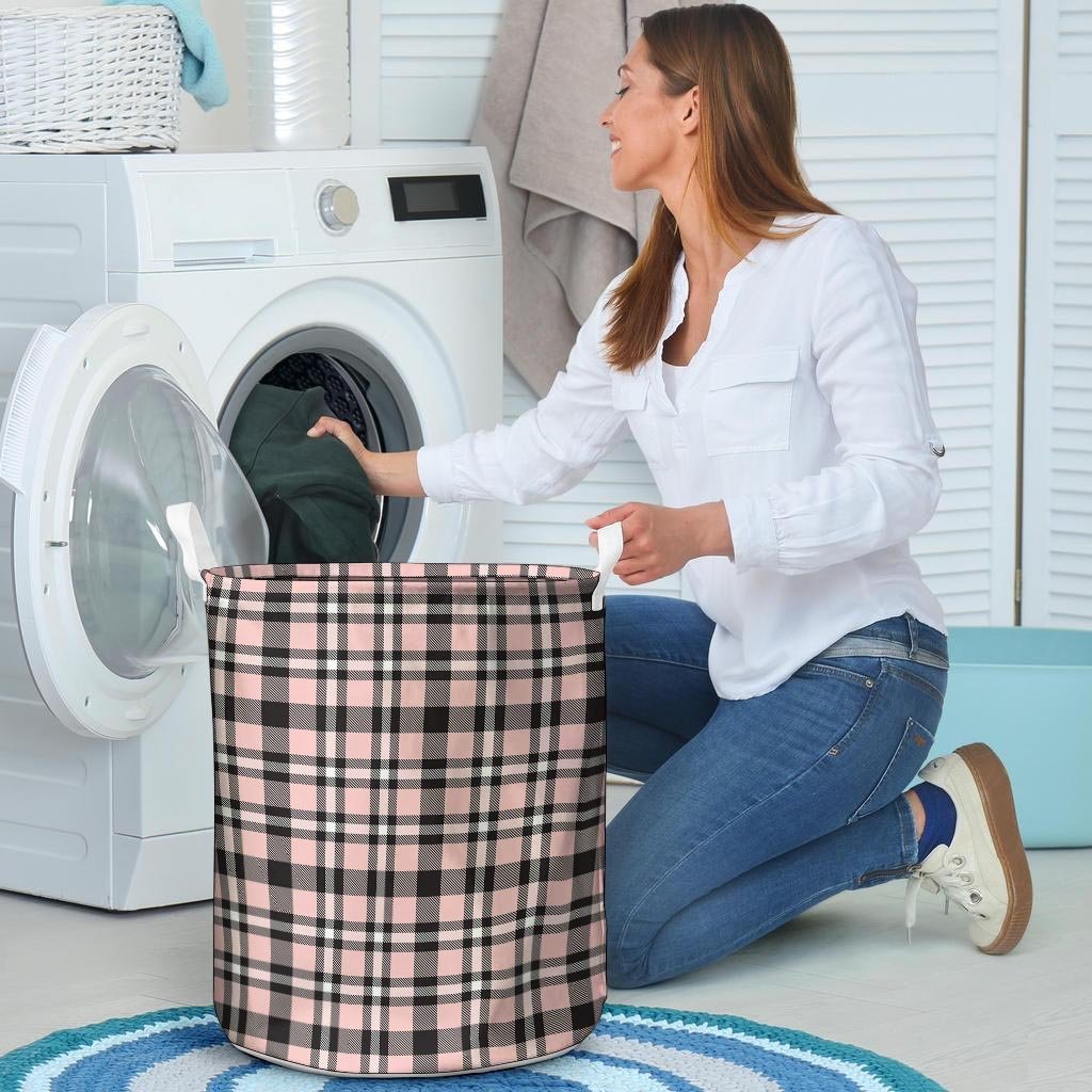 Pink Plaid Tartan Laundry Basket-grizzshop