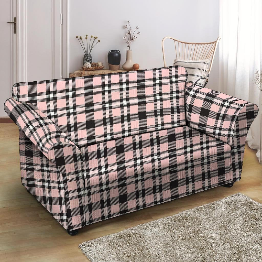 Pink Plaid Tartan Loveseat Cover-grizzshop