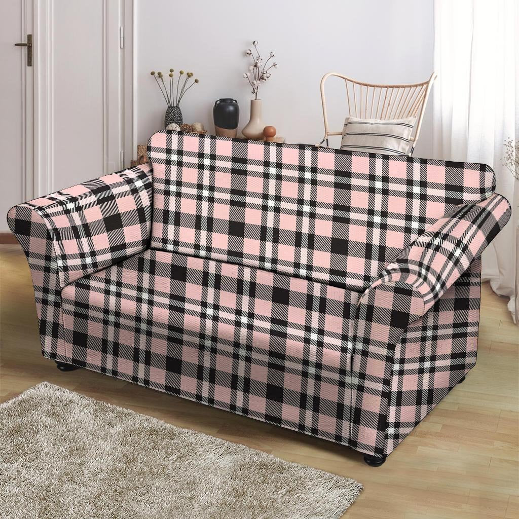 Pink Plaid Tartan Loveseat Cover-grizzshop