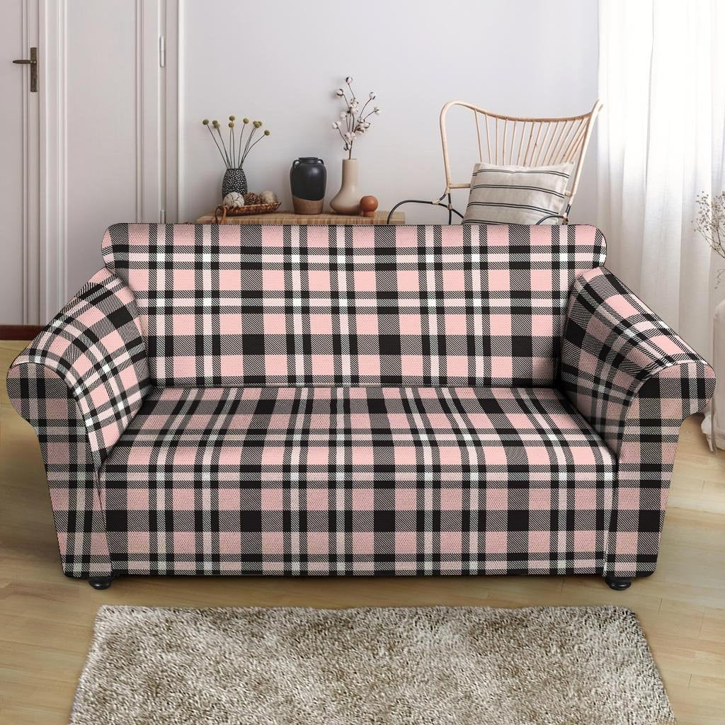 Pink Plaid Tartan Loveseat Cover-grizzshop