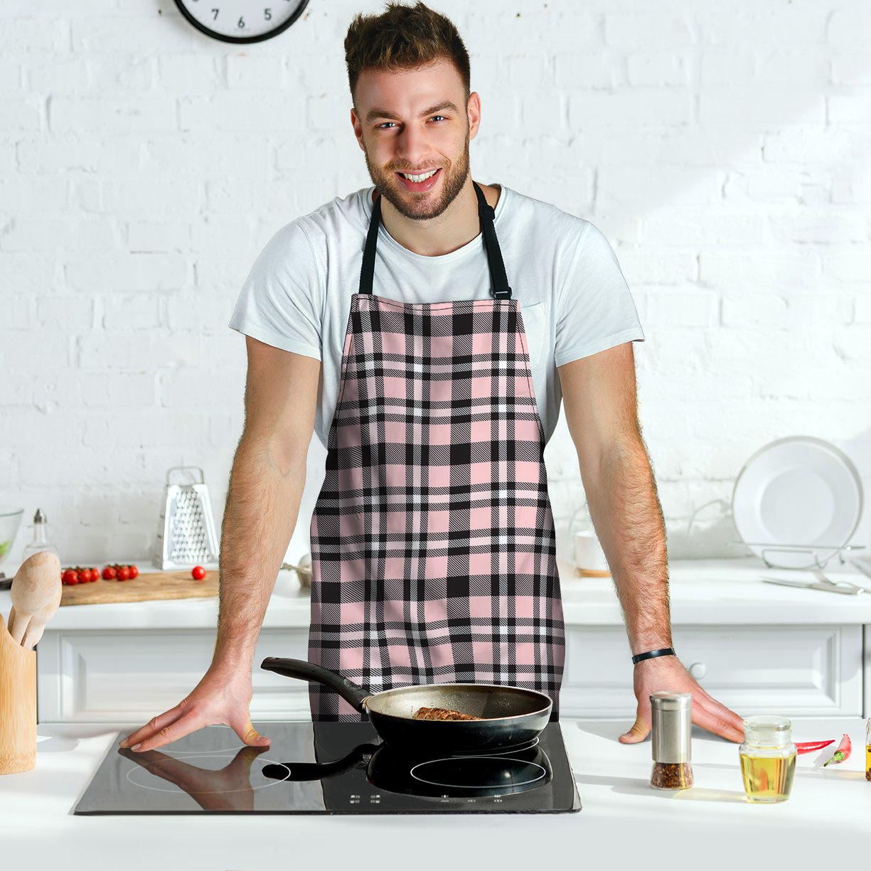 Pink Plaid Tartan Men's Apron-grizzshop