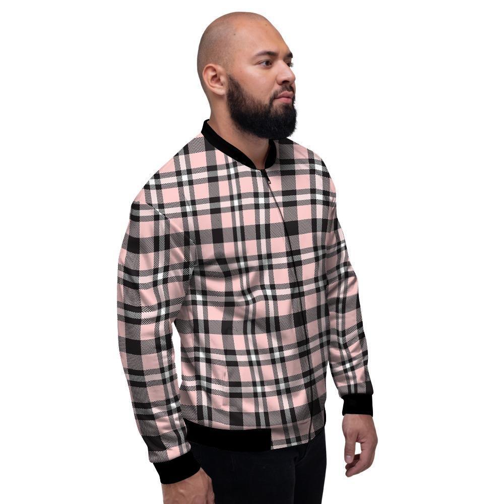 Pink Plaid Tartan Men's Bomber Jacket-grizzshop