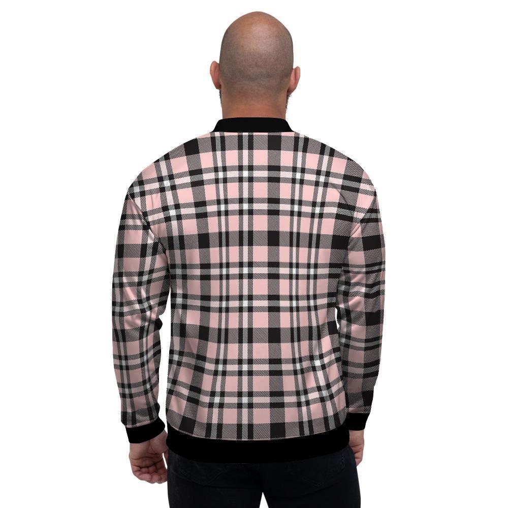 Pink Plaid Tartan Men's Bomber Jacket-grizzshop