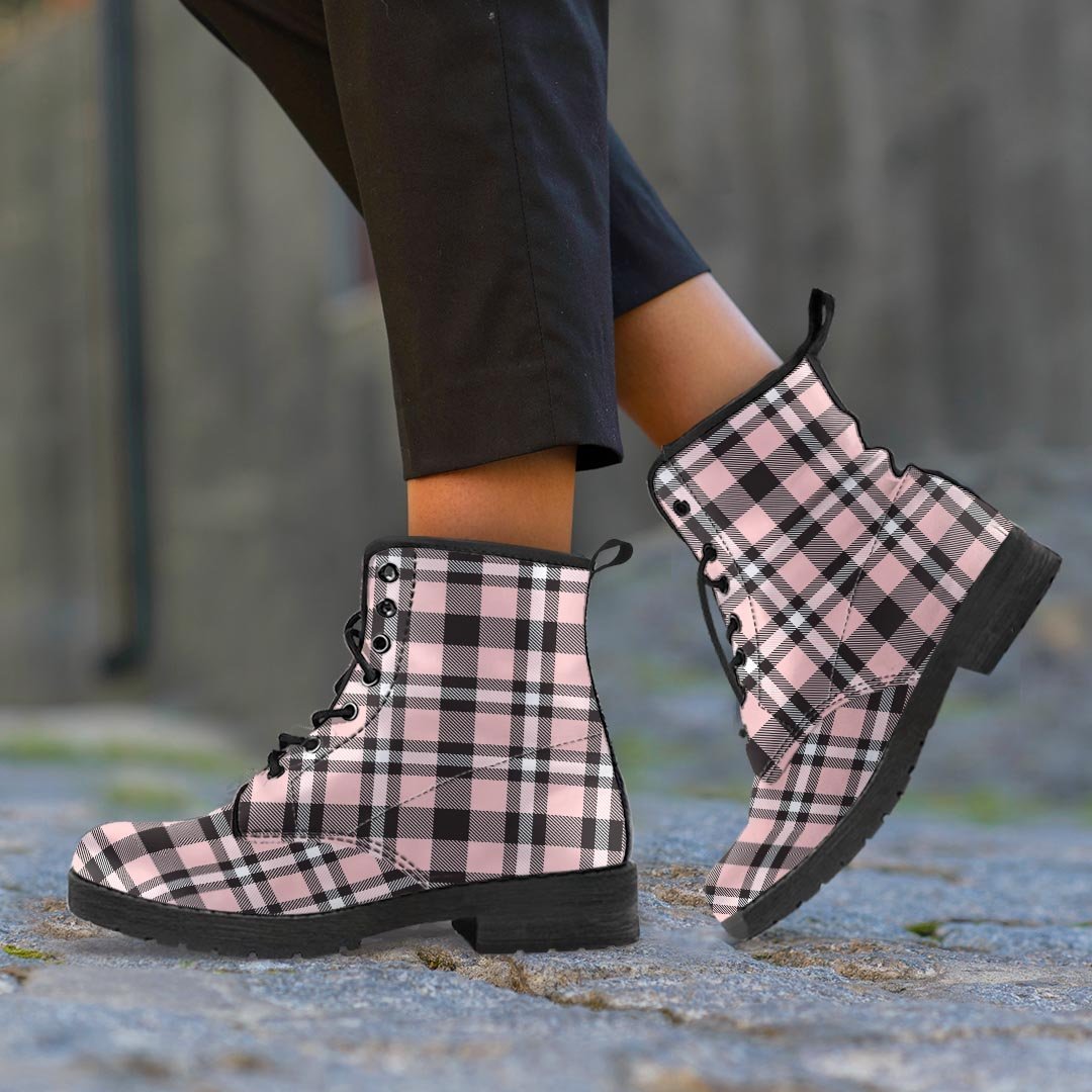 Pink Plaid Tartan Men's Boots-grizzshop