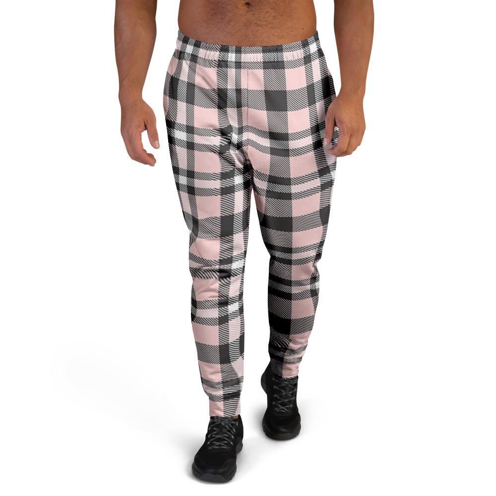 Pink Plaid Tartan Men's Joggers-grizzshop