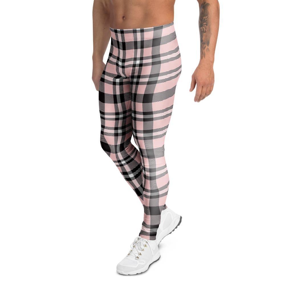 Pink Plaid Tartan Men's Leggings-grizzshop