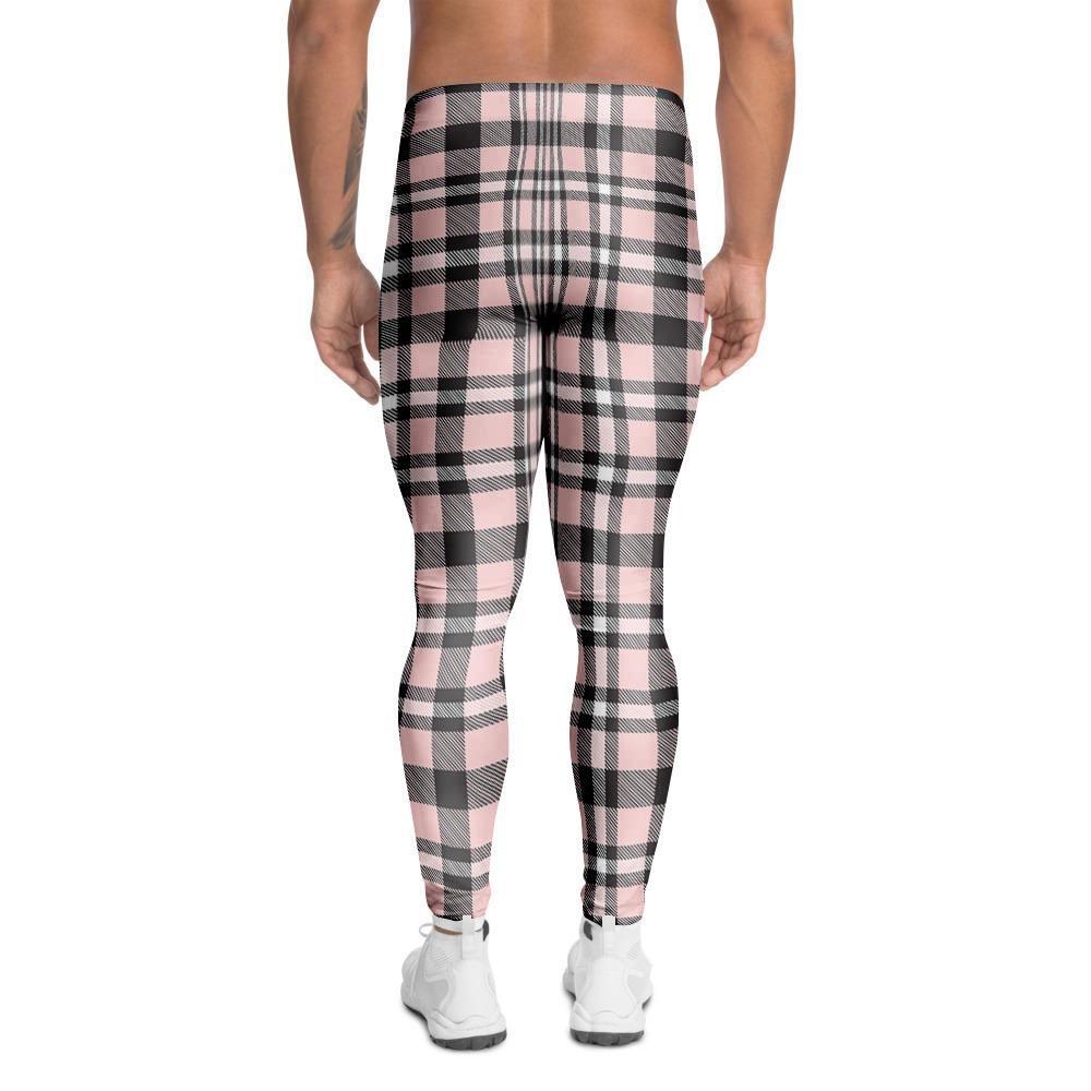 Pink Plaid Tartan Men's Leggings-grizzshop