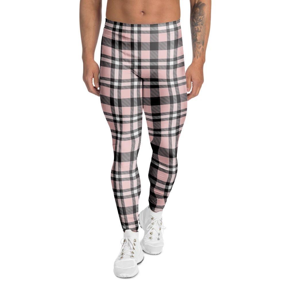 Pink Plaid Tartan Men's Leggings-grizzshop